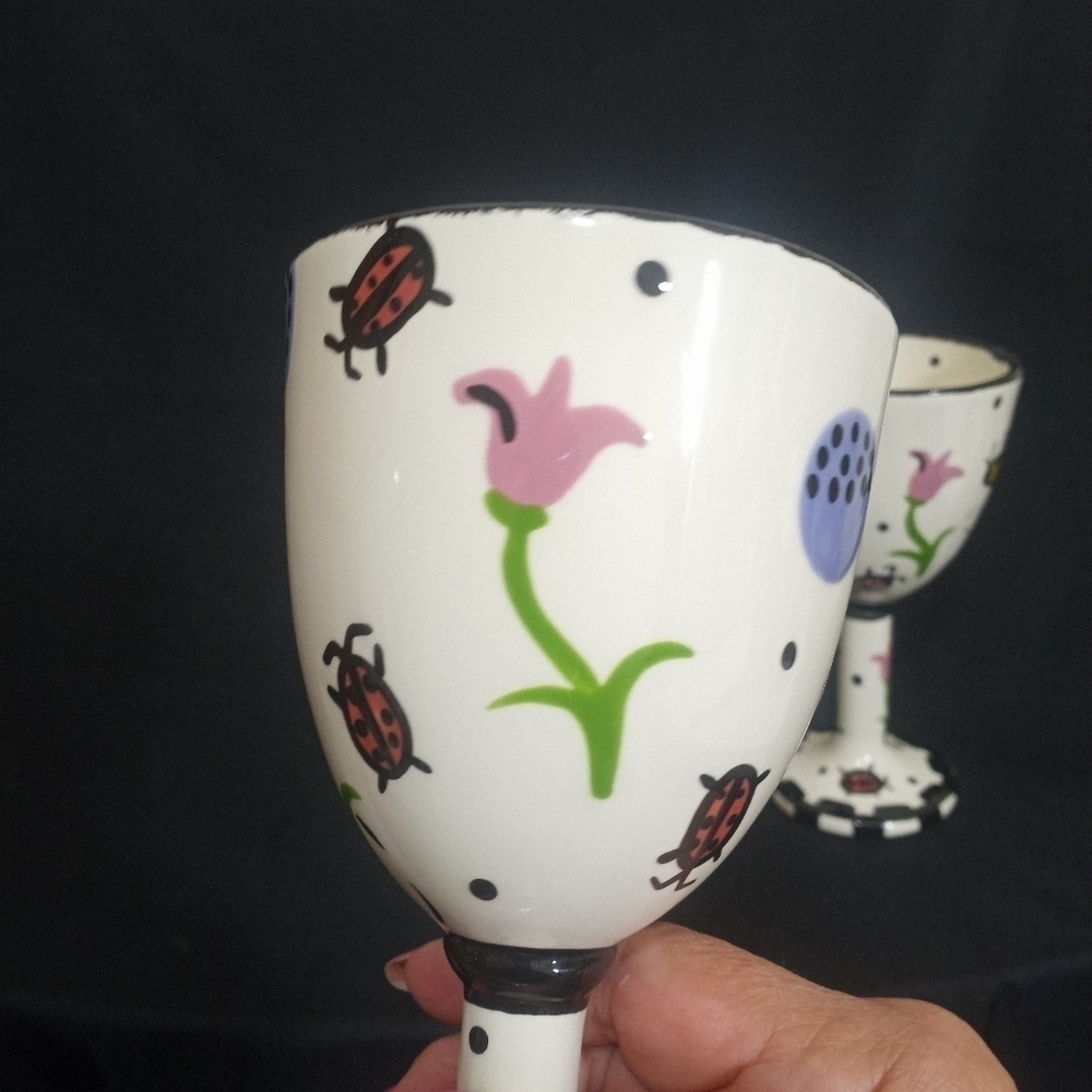 Two Hand Painted Goblets by Bette Abrams Made in the USA - Picture 10 of 13